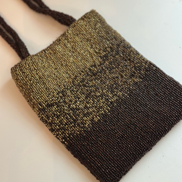 Vintage 90s Chocolate & Gold Beaded Handbag - Picture 2 of 3